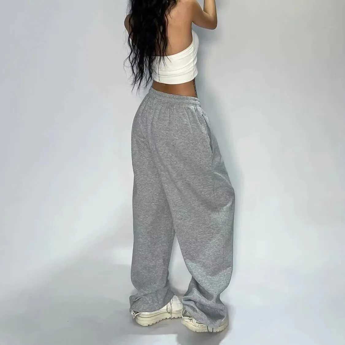 Retro Y2K Baggy Pants Fashion Women Pocket Elastic Waist Oversized Vintgae Wide Leg Pant Casual Streetwear Sweatpant TrousersT251022