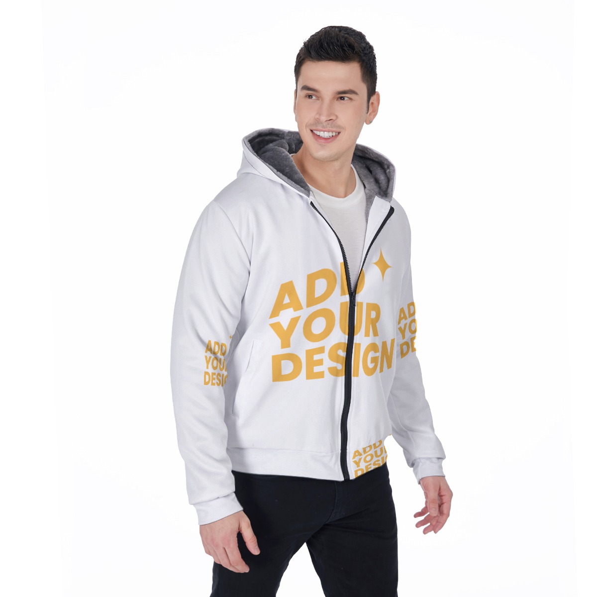 DHgatepod Men's Plush Lined Zip Hoodie - Heavyweight All-Over Print Sherpa Fleece Jacket for Extreme Winter Warmth