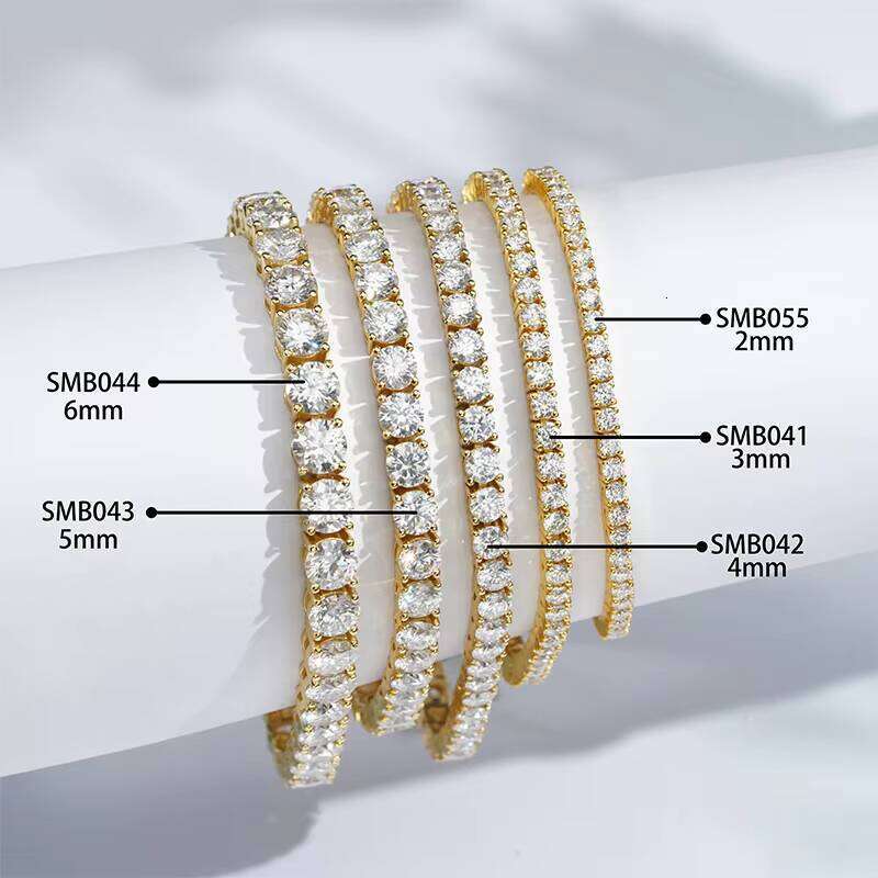 Hiphop Women's Jewelry 2mm 3mm 4mm 5mm 6mm Round Cut S Sier Stone Tennis Bracelet
