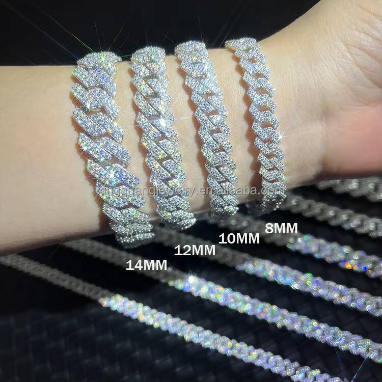 RTS 100 Passed Diamond Test Hot Popular Cuban Lidynamic Chain 2rows 8mm to 15mm VVS Moissanite S925 Silver Cuban Hip Hop Necklace