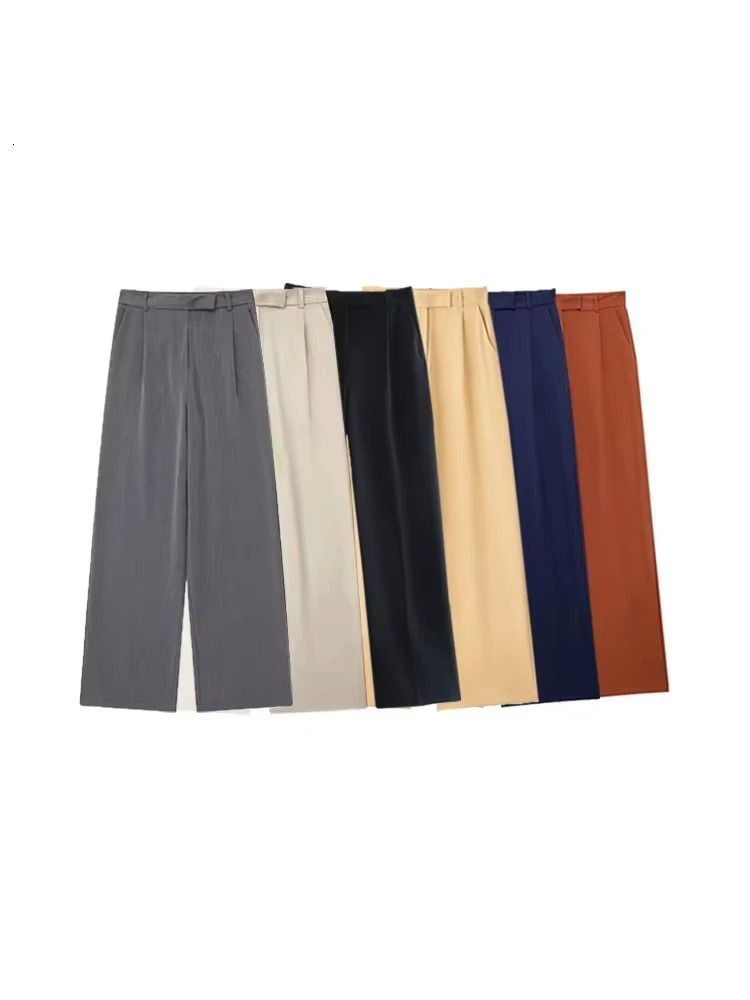 Women Fashion With Darts Front Pockets Wide Leg Pants Vintage High Waist Zipper Fly Female Trousers Mujer 251022