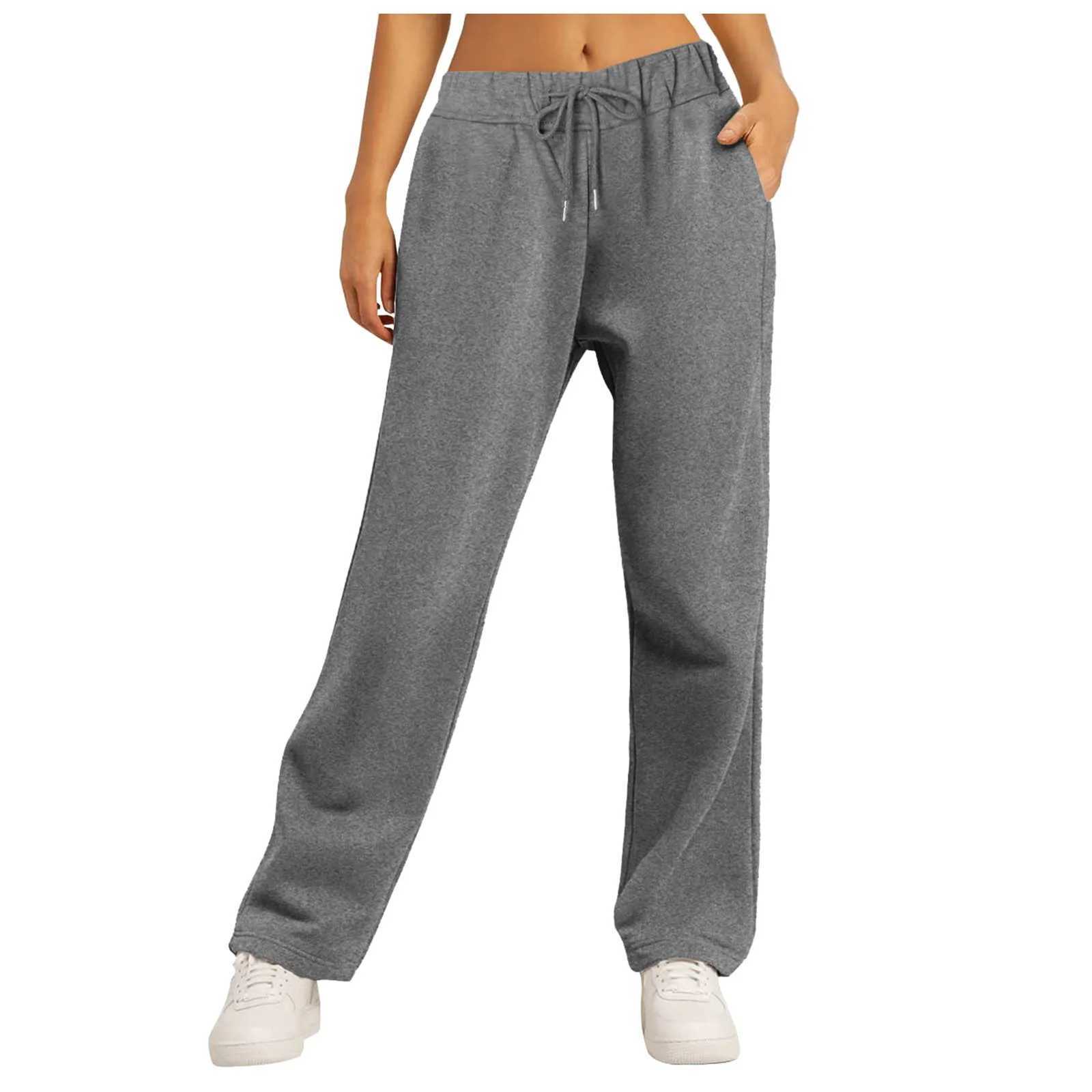 Fashion Womens Winter Sweatpants Solid Color Casual Fleece Sweatpants Outdoor Travel Camping Wide Leg Straight PantsT251022