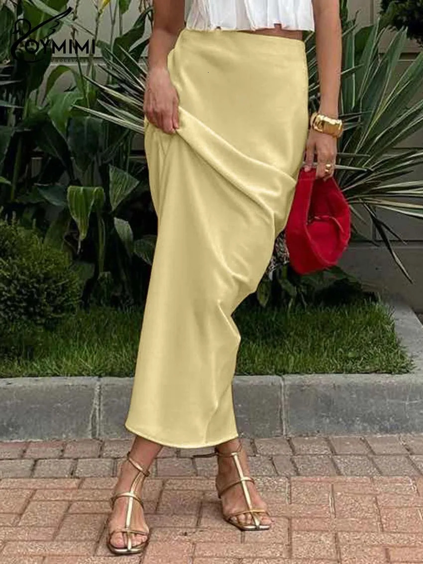 Oymimi Elegant Yellow Simple Womens Skirt Fashion High Waisted Straight Skirts Casual Solid FloorLength Skirts Streetwear 251022
