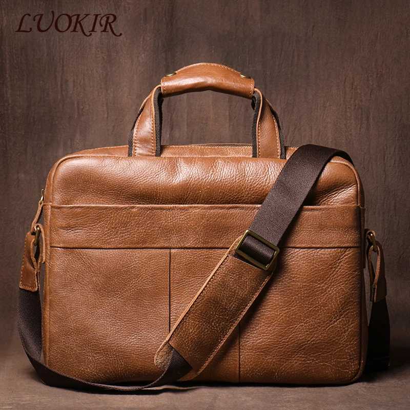 LUOKIR Vintage Real Leather Briefcase Men Cowhide Handbag Business Travel Messenger Bags Luxury Computer Bag For 15 Inch Laptop W251022