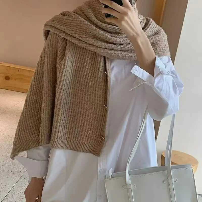 25Warm Knitted Plain Color Scarf Thick Single Breasted Wool Hot sale Shawl Wrap Women Cape Open Side Woven Cardigan Poncho Stole J251129