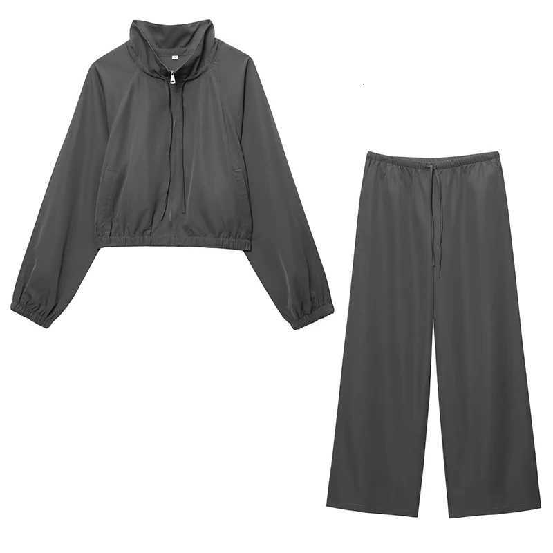 High Waist Wide Leg Pants Sets for Women 2 Pieces Fashion Long Sleeved Short Coats Two Piece Set Women OutfitsT251022