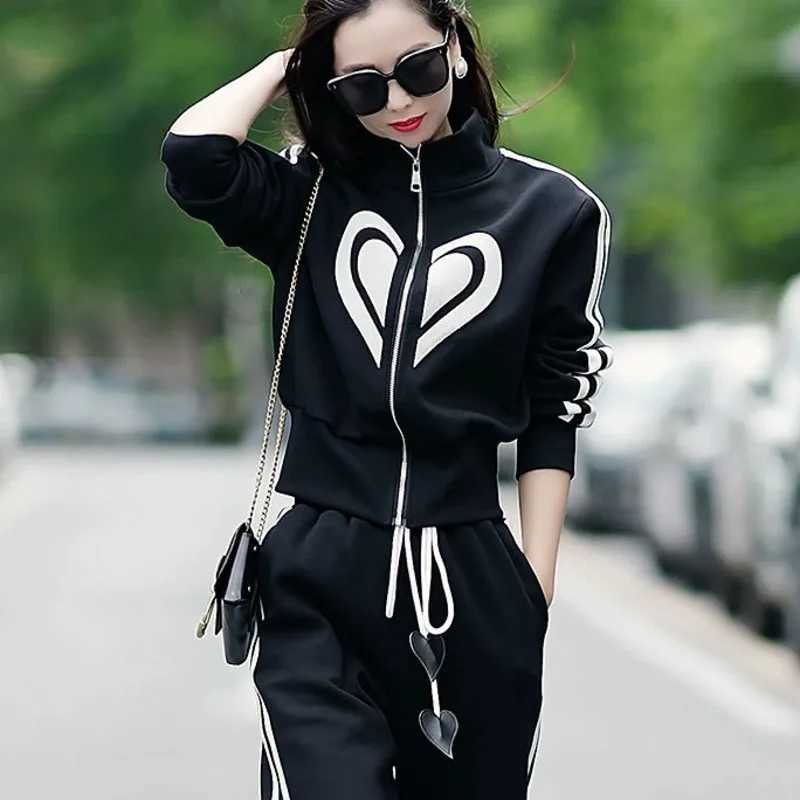Womens Spring Summer 2025 New Stand Collar Zippered Sweater Coat Tops Wide Leg Pants Two Piece Set Casual Sports Suit For WomenT251022