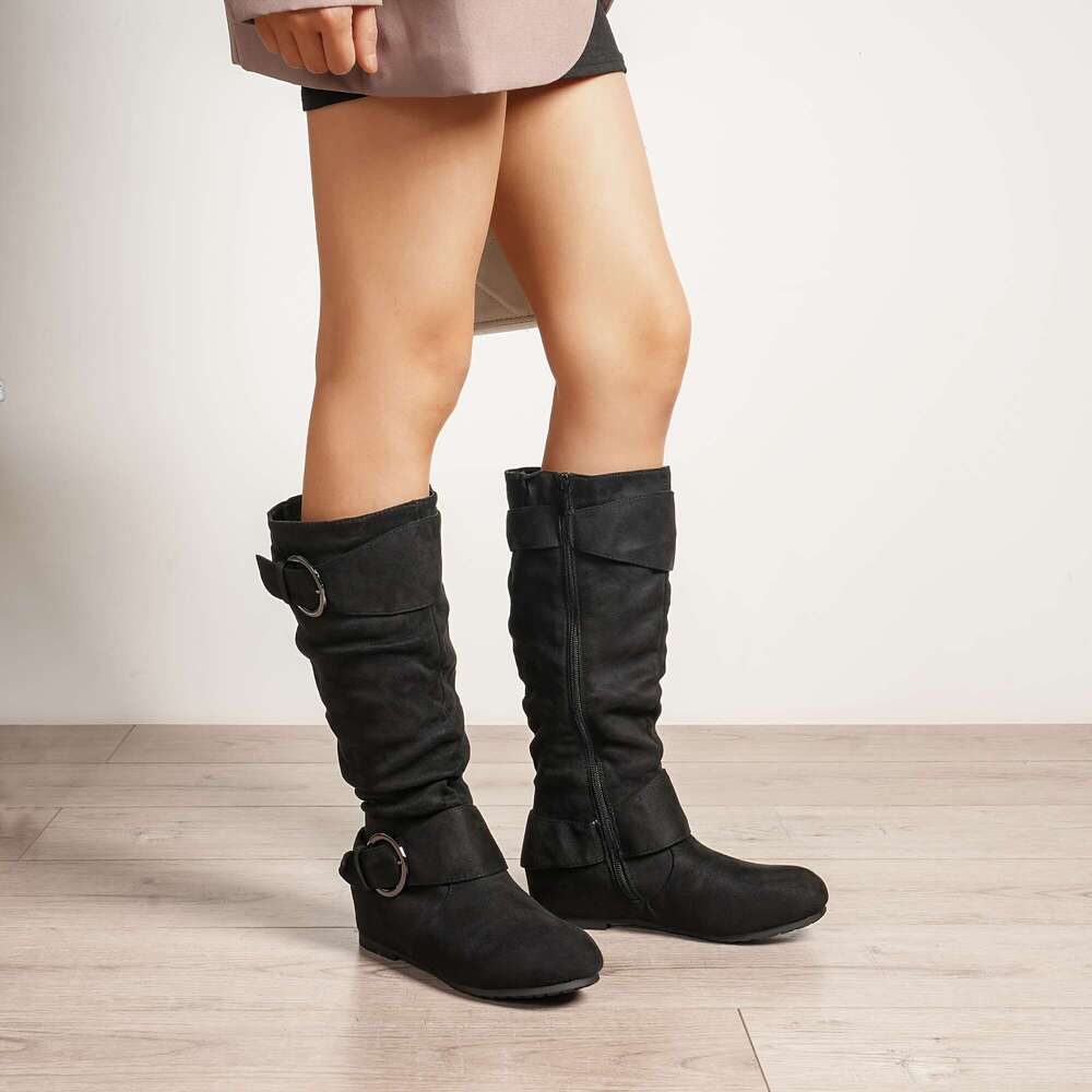 Women's Knee High Cover With Hidden Wedge, Faux Fur Lining, Side - Comfortable And Stylish Autumn/Winter, Perfect For Jeans, Dresses, Skirts, Aut