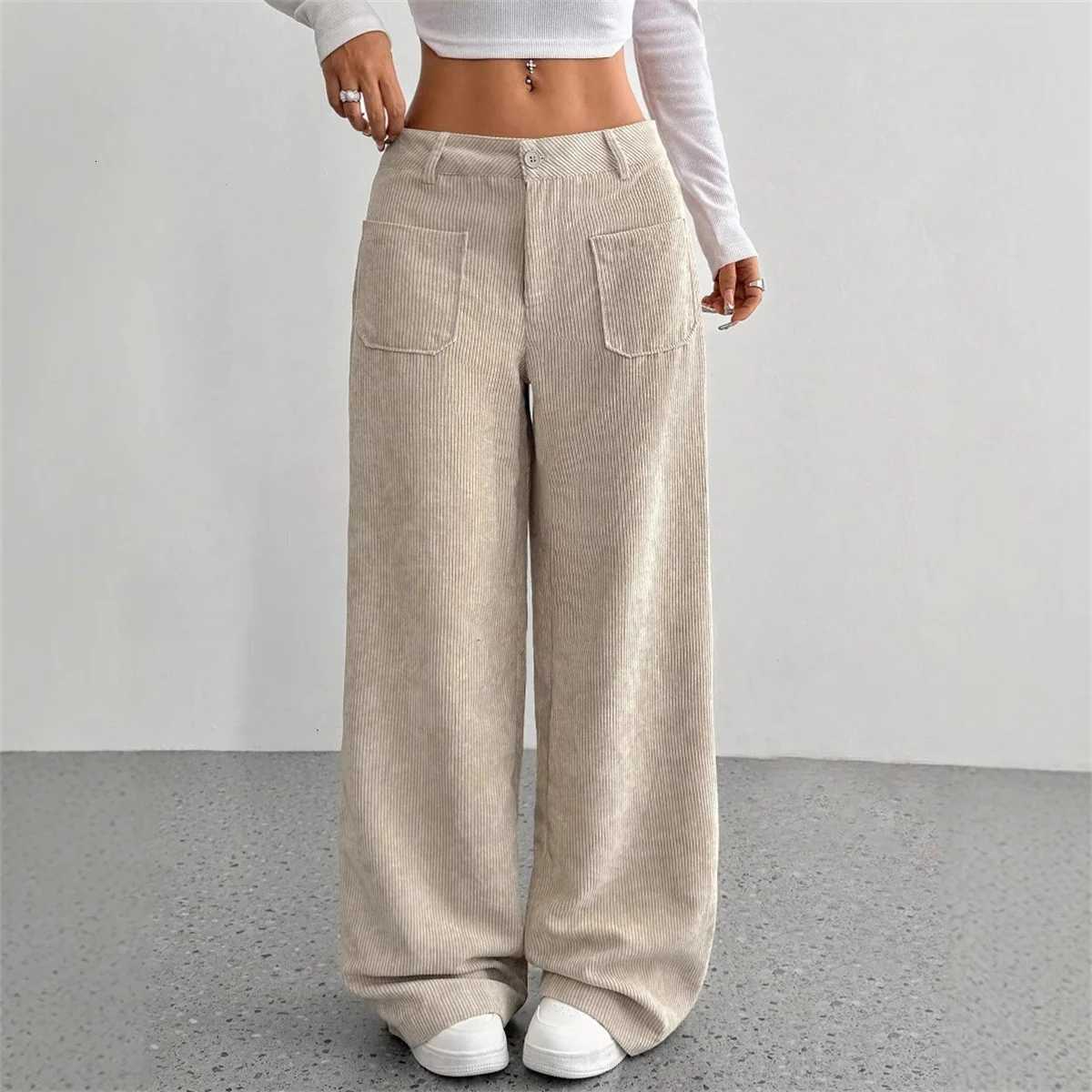 Women Autumn Winter Corduroy Pant Fashion Retro New In Wide Leg Trousers Lady Casual High Waist Solid Pants Street Chic ClothesT251022