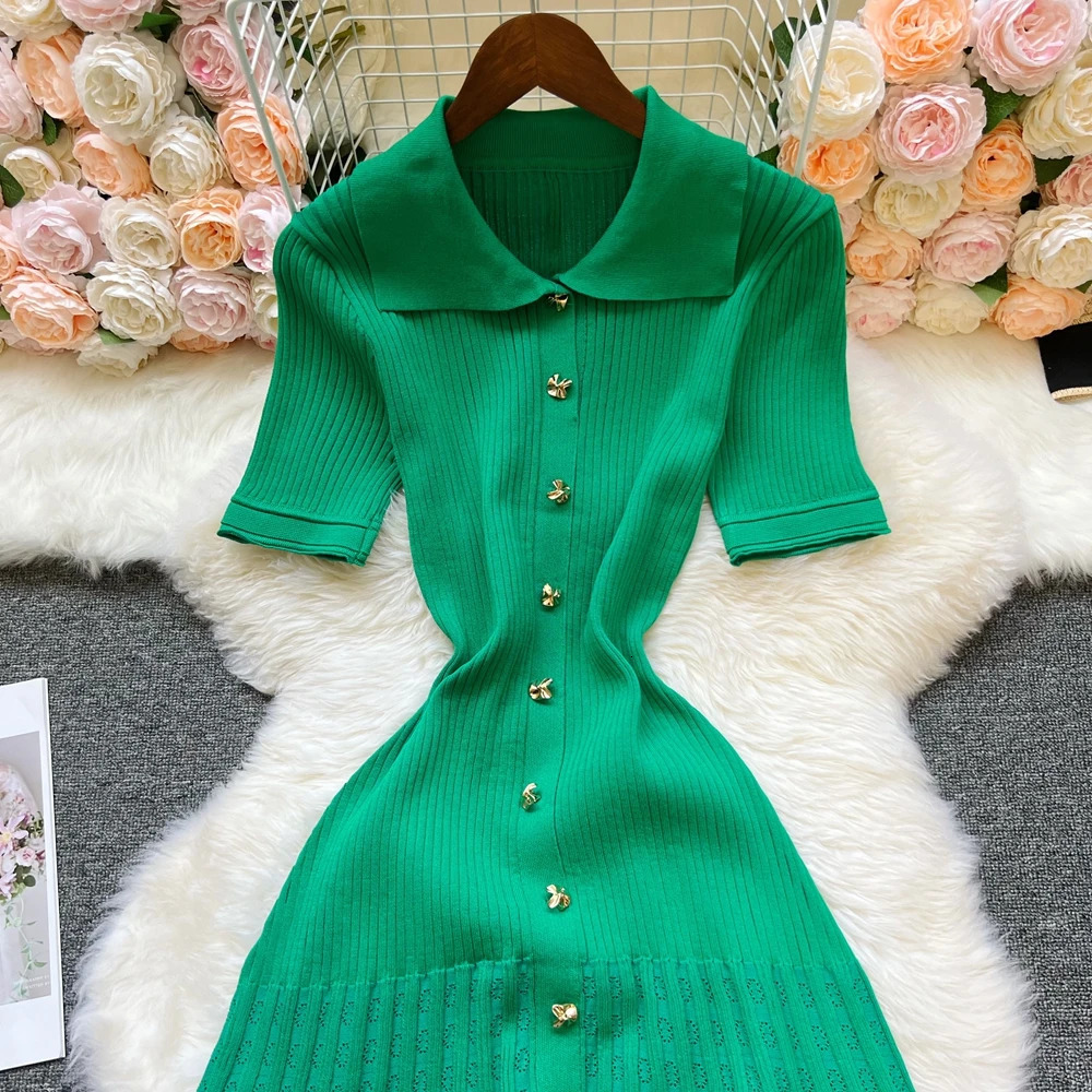 YuooMuoo Fashion Vintage Turndown Collar Knit Maxi Dress Elegant Singlebreasted Aline Long Shirt Dress Lady Vestidos 251020