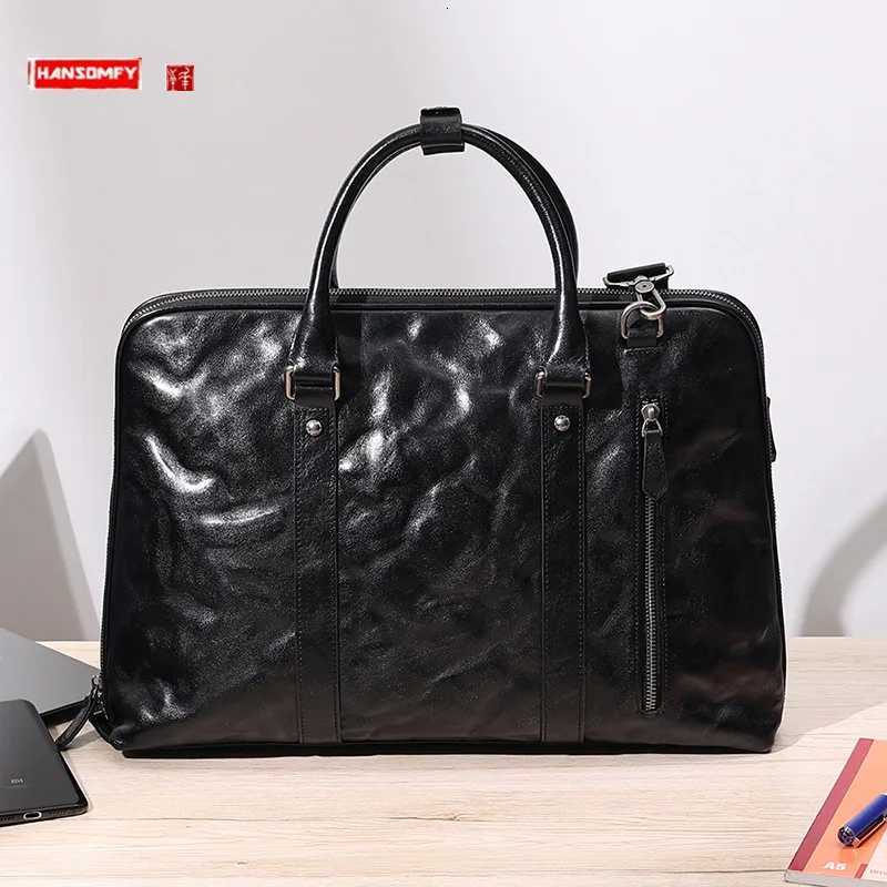 2025 New Genuine Leather Mens Handbags Cowhide Briefcase 14156 Inch Laptop Bag Business Commute Shoulder Crossbody Bags W251022