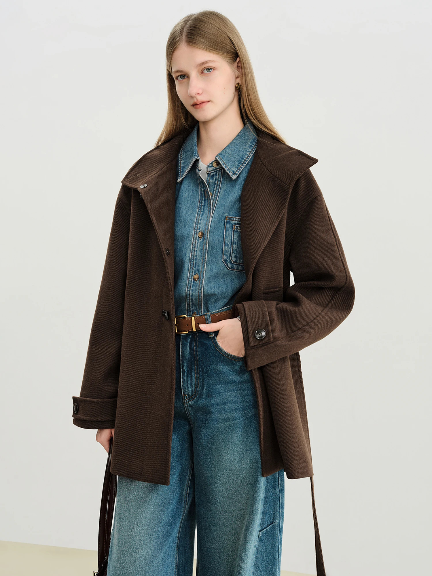 ZIQIAO Korean Style Horn Button Coat Womens Jackets Winter Retro Cropped Loose Leisure French 251021