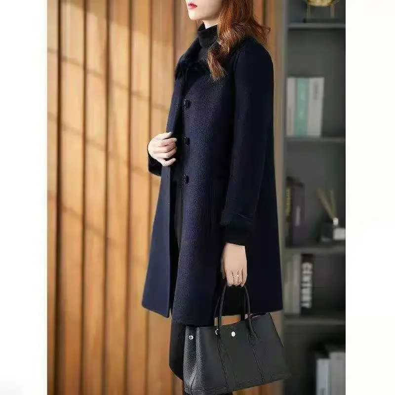 Fashionable AgeReducing DoubleSided Woolen Coat MediumLength Spring LooseFit Slimming Woolen Jacket For Women 251020