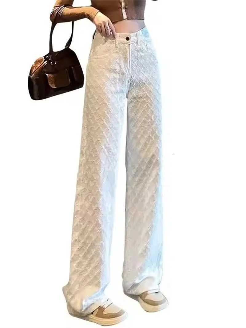 White Wide Leg Jeans Womens Spring Casual Trousers 2025 New Embroidery High Waist Loose Slimming FloorLength Straight PantsT251022