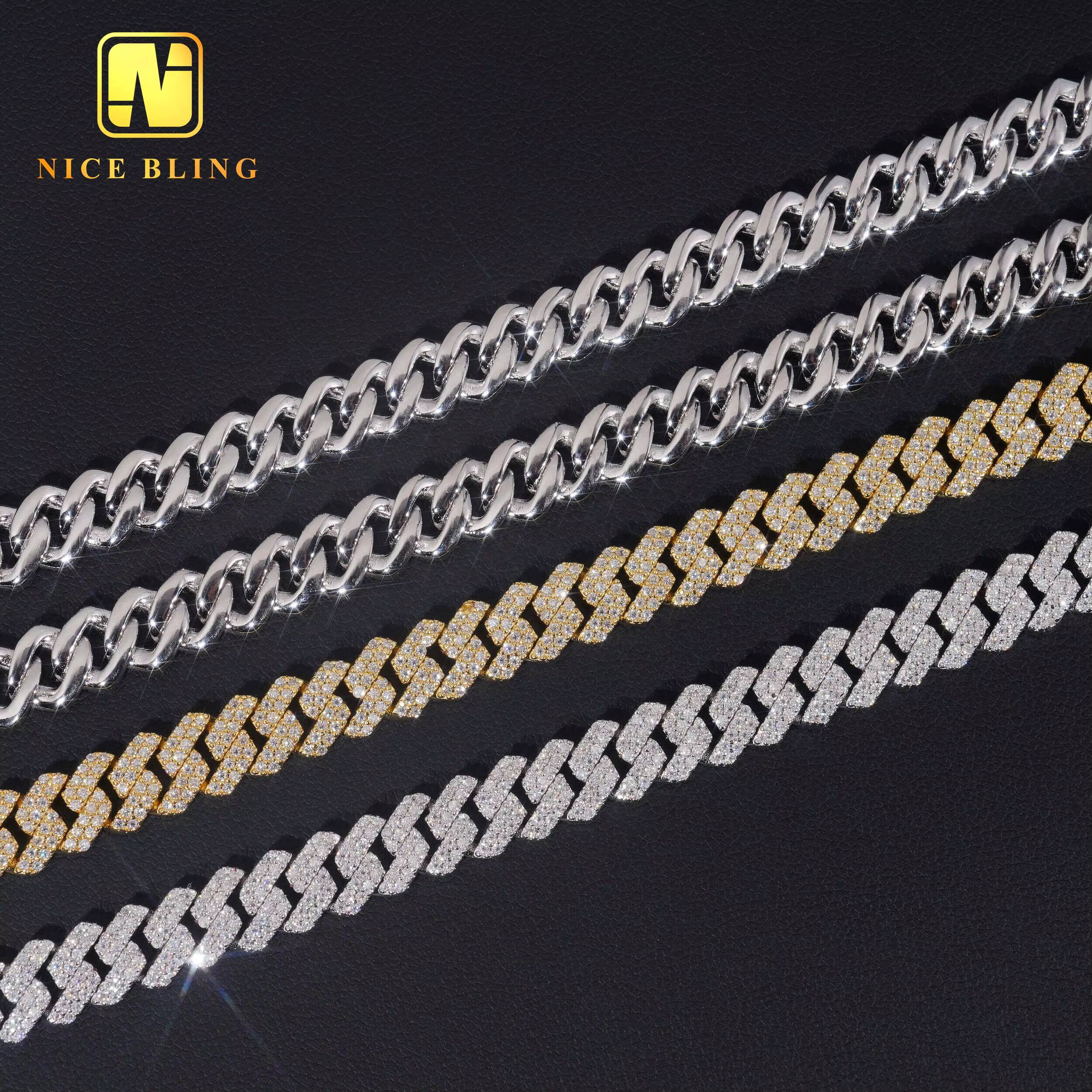 8mm Hip Hop Custom Jewelry Moissanite Necklace 925 Sterling Sliver Diamond Iced Out Cuban Link Chain Necklace Bracelet