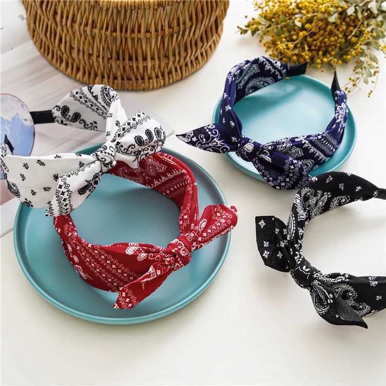 Fashion Paisley Bandana Headband for Women Top Knotted Bow Hairbands Cute Rabbit Ear Turban Headwrap Hair Band Girls Accessories V251023