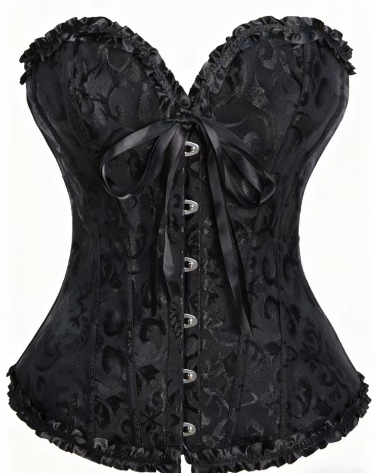 Women wearing tight-fitting tops, corsets, shaping undergarments, and lace waists pushed onto tight-fitting tops