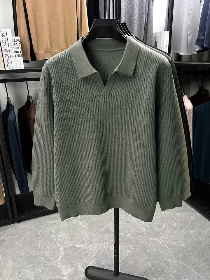 Advanced trend mens lapel sweater soft comfort knitted luxury skin friendly warm new solid color autumn winter casual pulloverXJ251022