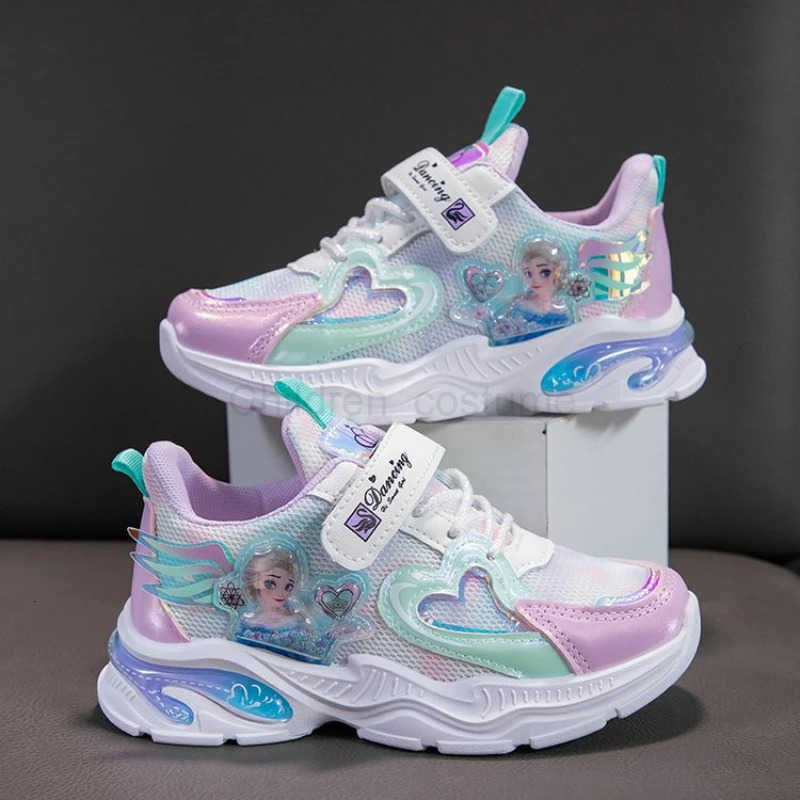 Disney Girls Casual Shoes Frozen Priness Elsa Sneakers Mesh Leather White Breathable Sole Childrens Sport Shoes Size 2637 H251022