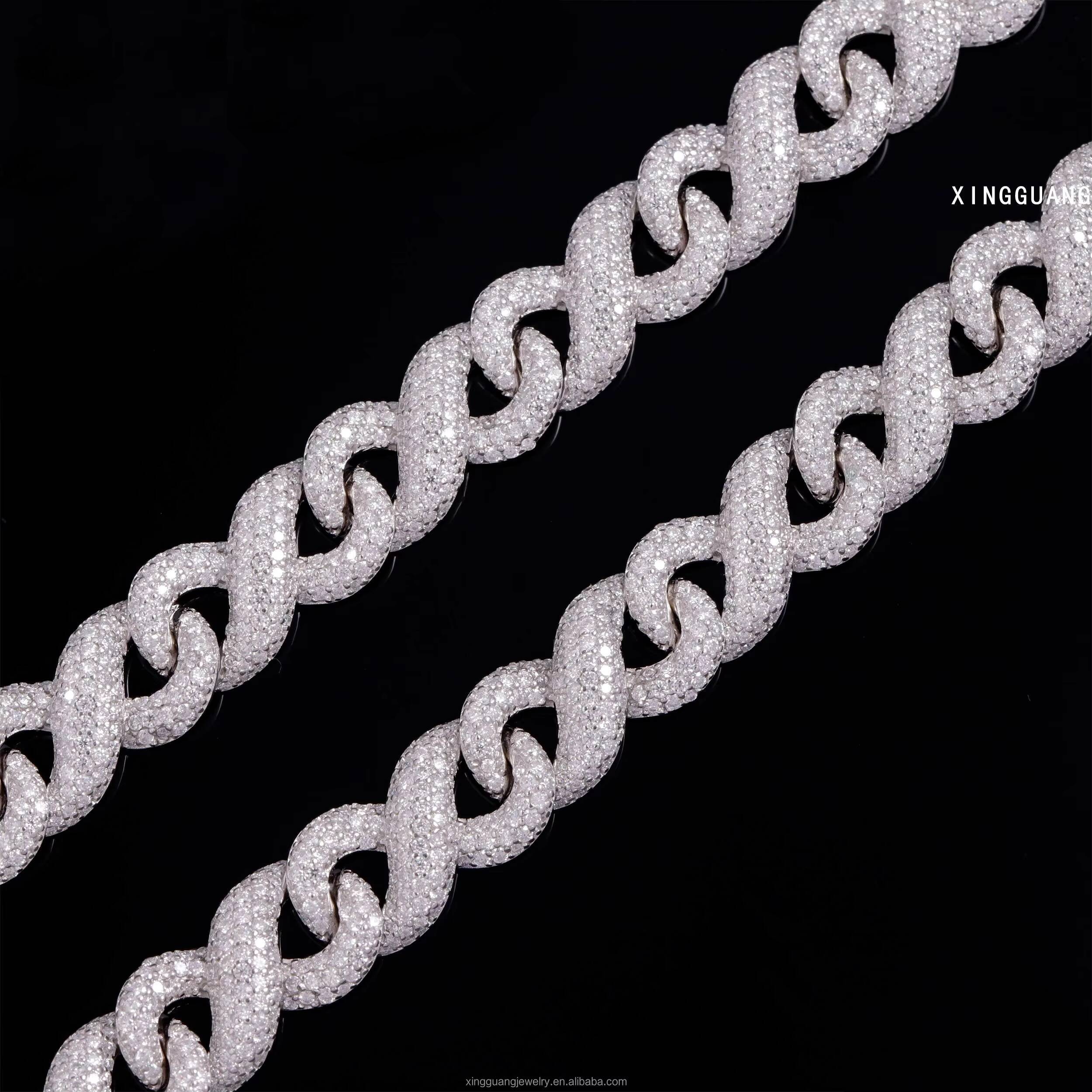 High Quality Hip Hop Jewelry 10mm 13mm 15mm Men Fashion Necklaces 925 Silver Iced Out Moissanite Infinite Cuban Lidynamic Chain