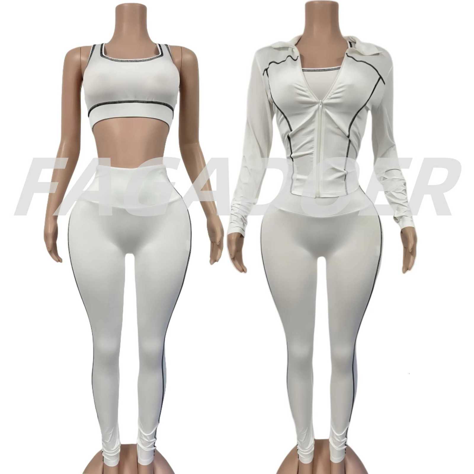 FAGADOER Autumn New Fashion Sports 3 Piece Sets Woman Outfit Stripe Patchwork Long Sleeve Zipper Tops Pants Female StreetwearT251022