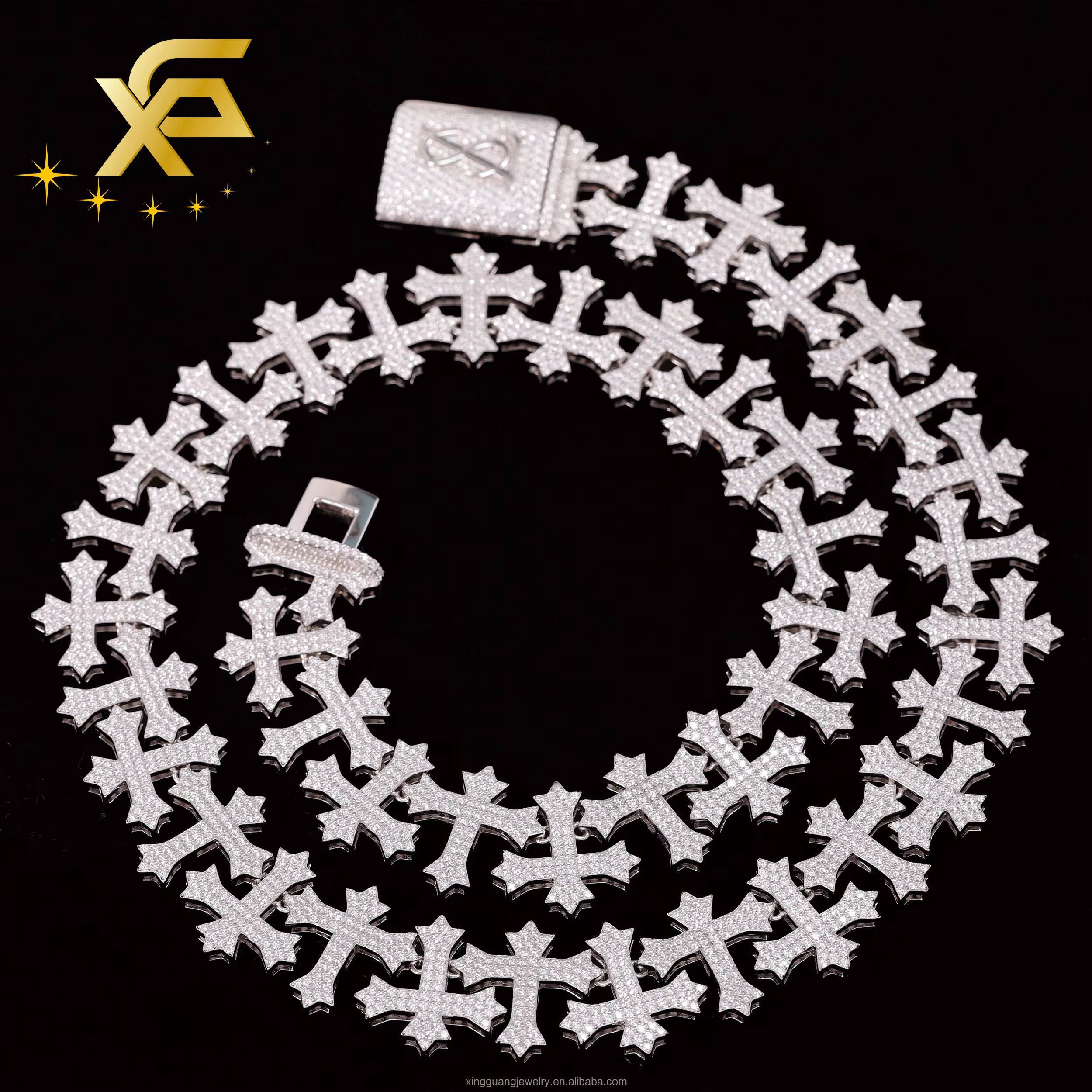 Popular Style Big Size Cross Shape Moissanite Cuban LIdynamic Chain 20mm S925 Silver Hip Hop Necklace VVS Moissanite Rapper Chain