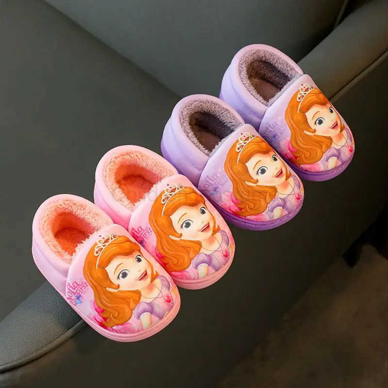 Disney Princess Elsa Winter Childrens Heel Cotton Slippers Girls Warm Frozen Kids Cotton Black Purple Flats Shoes Size 2440 H251022