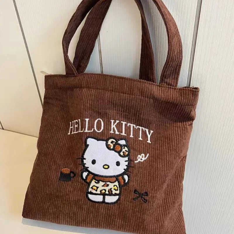 Sanrio Hello Kitty Embroidered Handbag Cute Large Capacity Corduroy Shoulder Bag Birthday Gift L251022