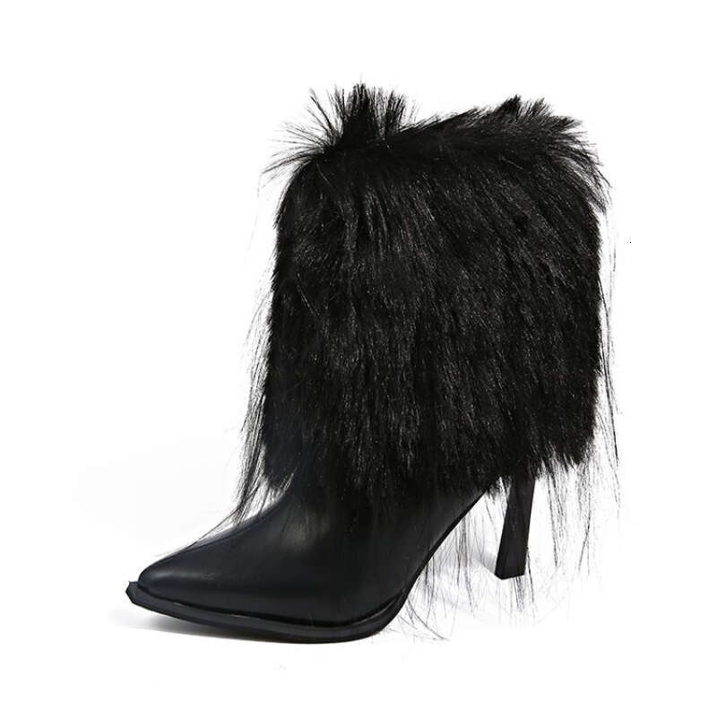 Women's Pointed Toe Ankle With Faux Fur Trim - Ultra-High Rubber Sole, Side Zipper Closure, Winter Fashion For Parties & Formal Events, Stiletto 