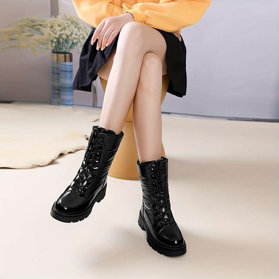 Women's Winter Snow - Non-Slip, Thickened Warm Outdoor Shoes With Lace-Up Design, Black, Perfect For Cold Weather Activities, Snowboarding Boots