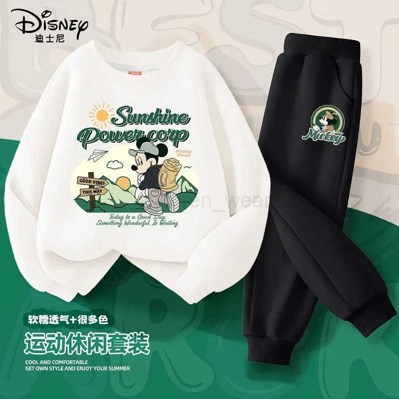 Disney Autumn Baby Girl Boy Clothes Set Children Mickey Printing Sweatshirt Top and Pants Bottom 2 Pcs Suit Cotton Tracksuit H25102211