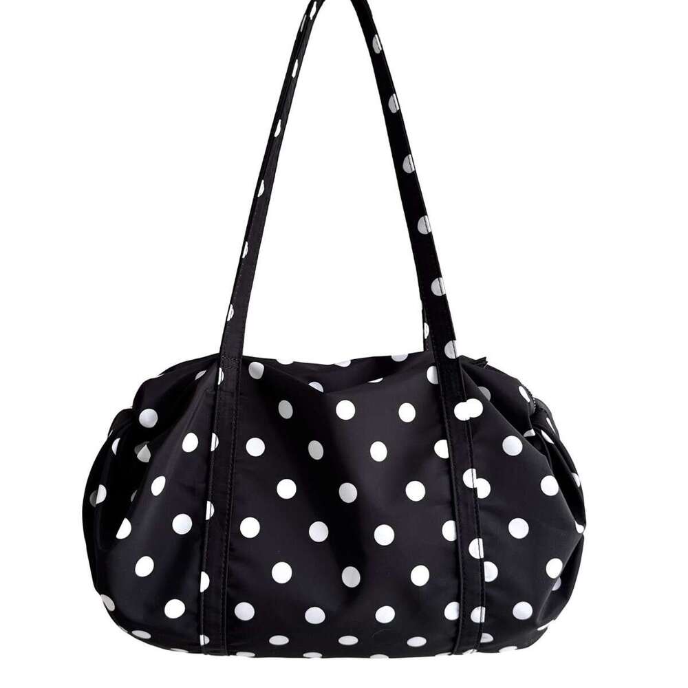 Cute Style Black And White Polka Dot Korean Version Large Capacity Shoulder Bag New Casual Versatile Nylon Handbag For Women B5