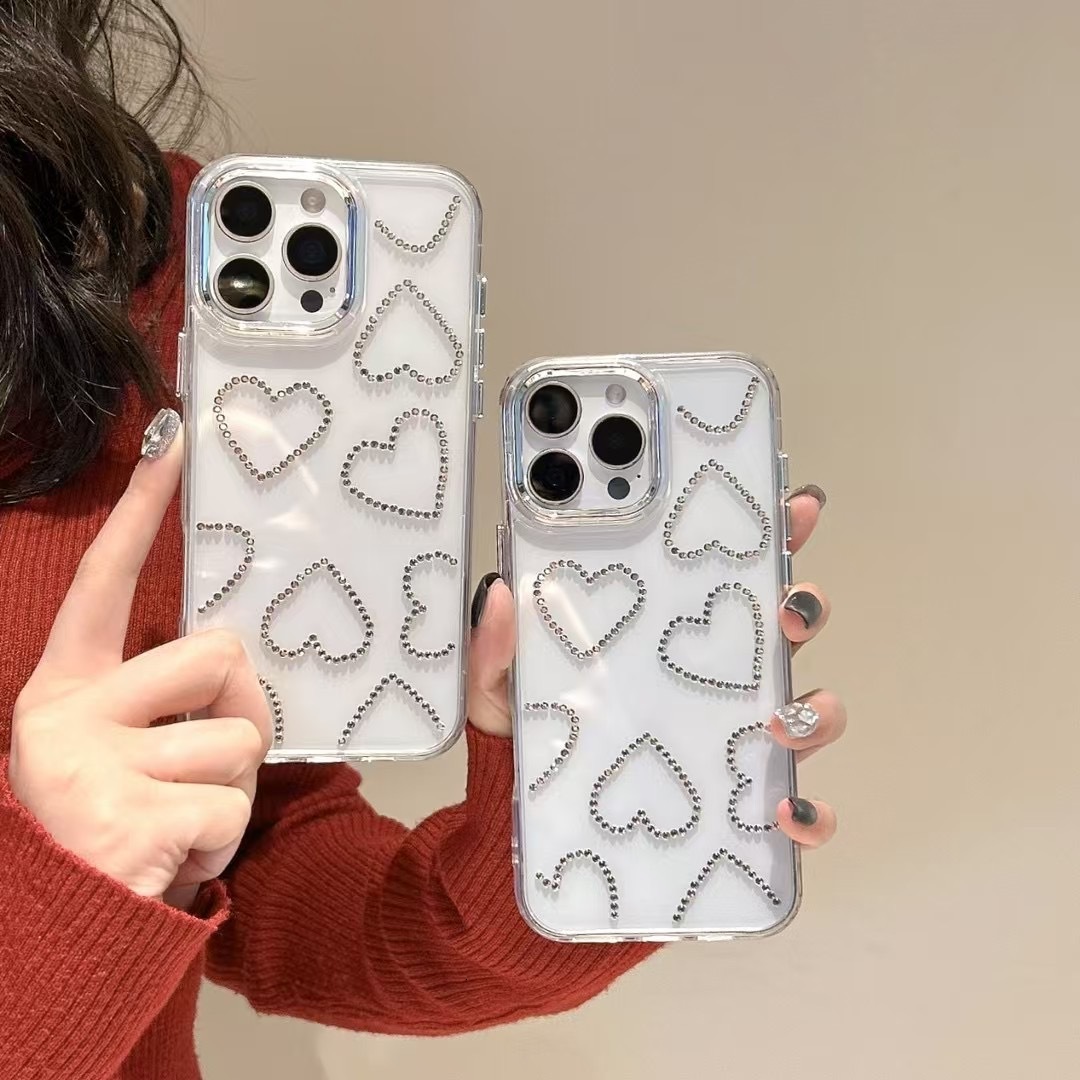 INS Flash Diamond Heart Compatible with iphone 17 Phone 16Pro Full Coverage 15 High-end Feel 14 Shockproof 13 Protective Case 11