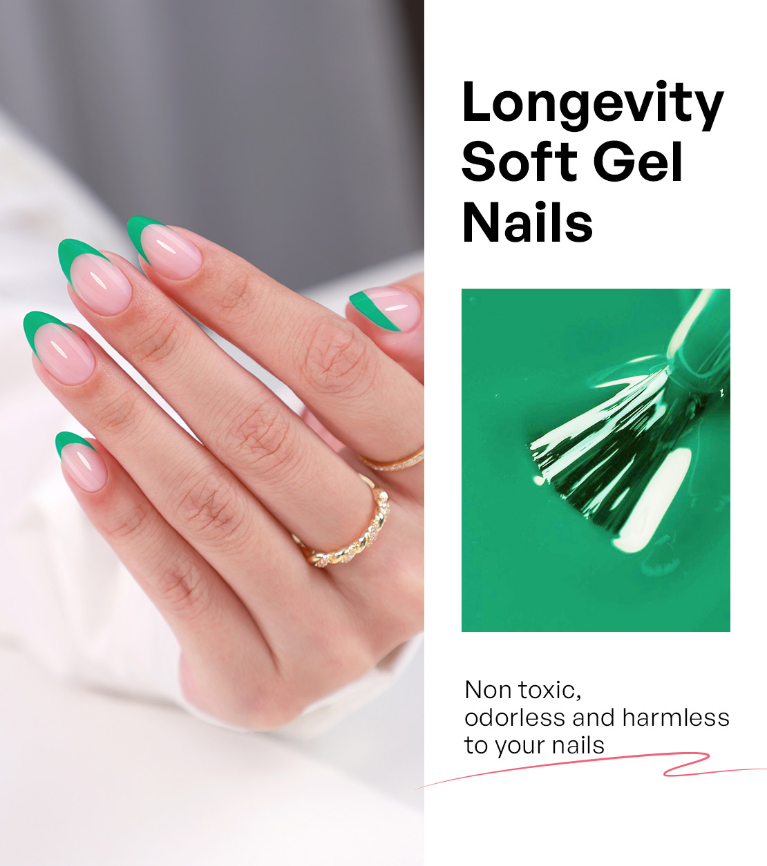 green french versatile daily commuter press ons nails green french edge press artificial nail soft gel nails designed for womens daily wear parties an