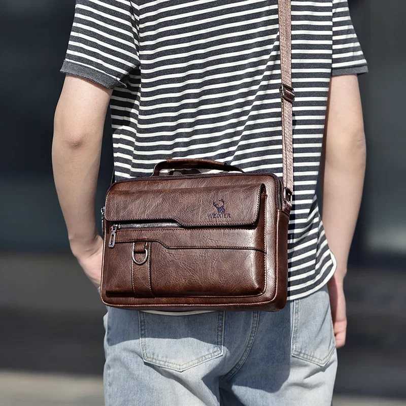 WEIXIER Mens Handbag New Top Bag Crossbody Bag Business Shoulder Bag PU Leather Laptop Mens Briefcase Handbag W251022