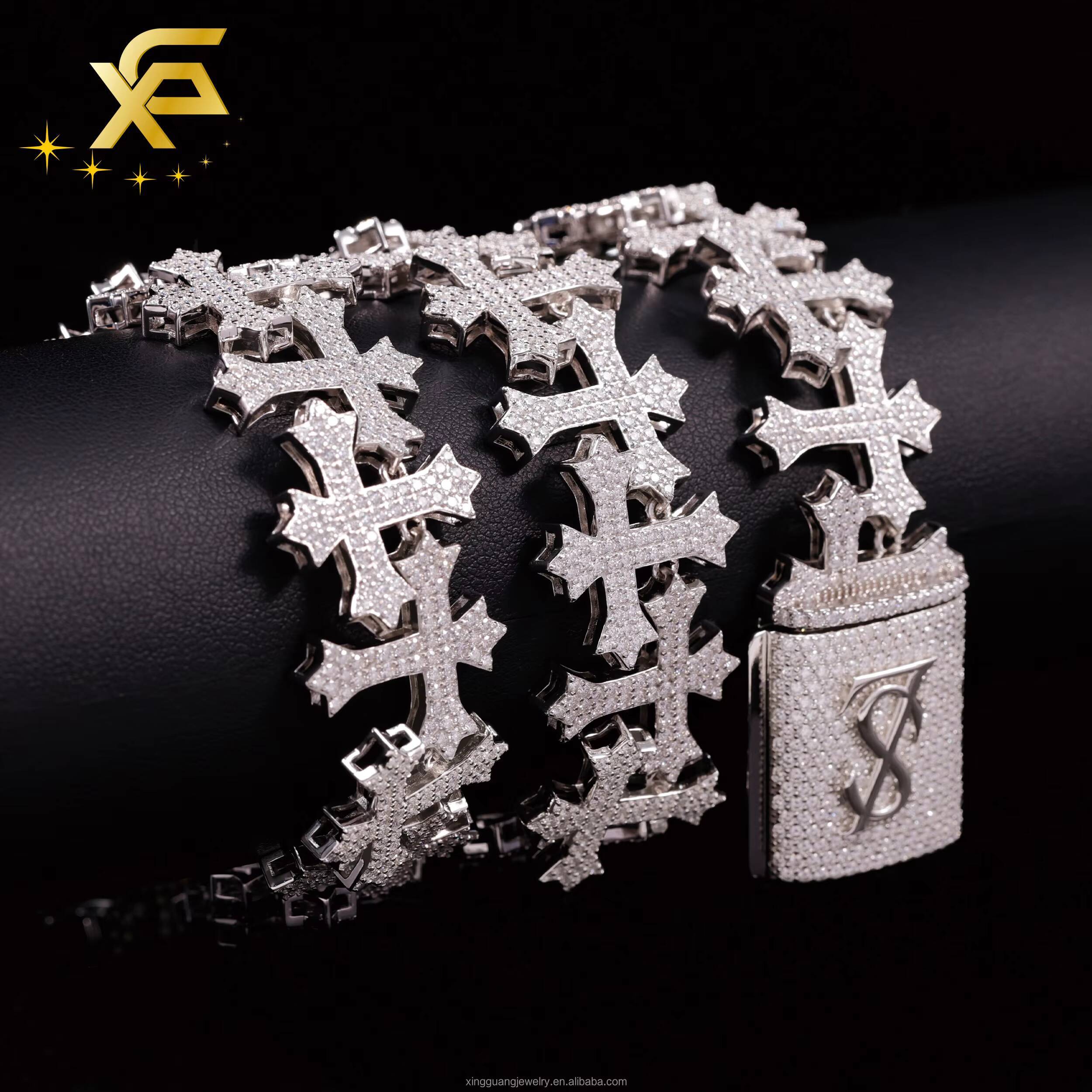 Popular Style Big Size Cross Shape Moissanite Cuban LIdynamic Chain 20mm S925 Silver Hip Hop Necklace VVS Moissanite Rapper Chain