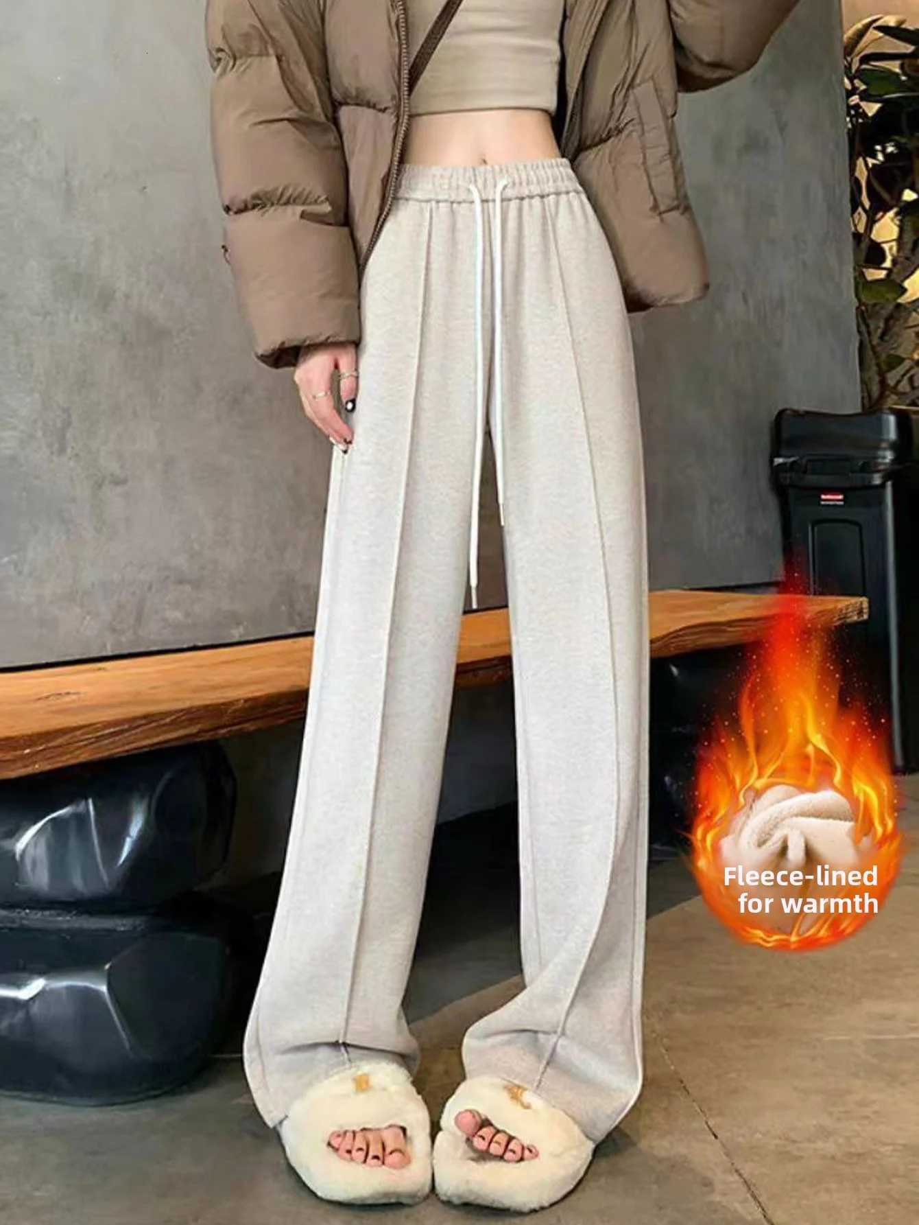 Autumn and winter wideleg pants with high waist design drapey herringbone pattern and velvet trousers straightleg pantsT251022