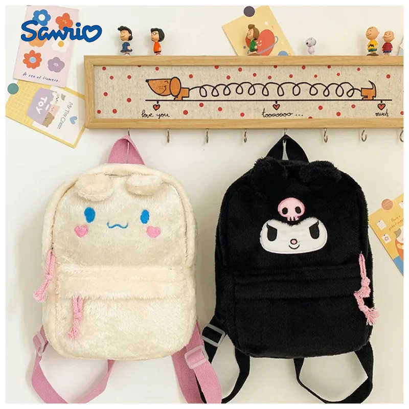Sanrio New Plush Backpack Cute Cartoon Hello Kitty Kuromi Mymelody Cinnamoroll Large Capacity Schoolbag Kawaii Gifts for Kids L251022