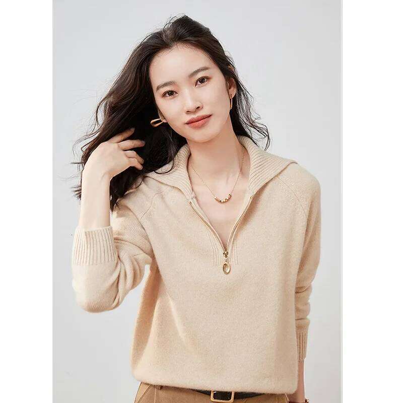 Pure Cashmere Women's Pullover Polo Collar Loose New Large Lapel Thickened Bottoming Sweater 251022