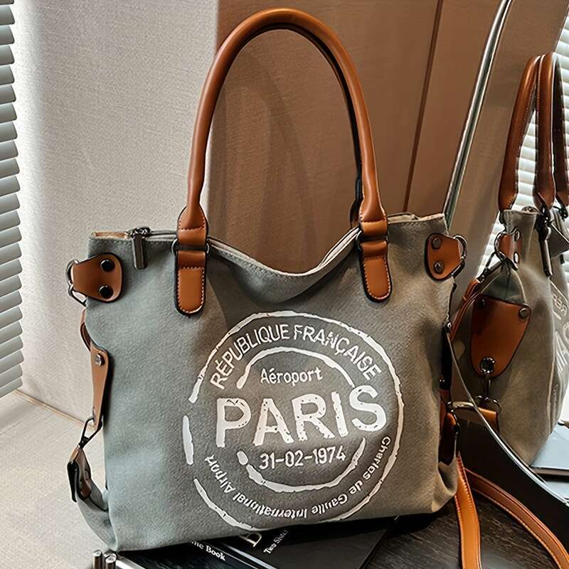 Vintage Paris Shoulder Bag, Retro Crossbody Bag Removable Strap, Lightweight Casual Fashion Tote For High School And College Students, Daily Commute W