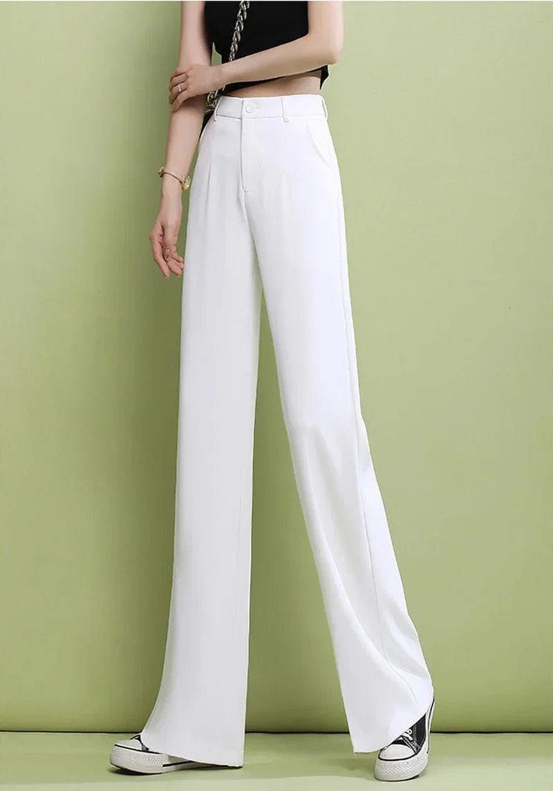 Elegant Trousers for Women Dress Pants Fashion Casual White Fluid Long Summer Woman Suit 2025 Straight Wide Leg Loose 251015