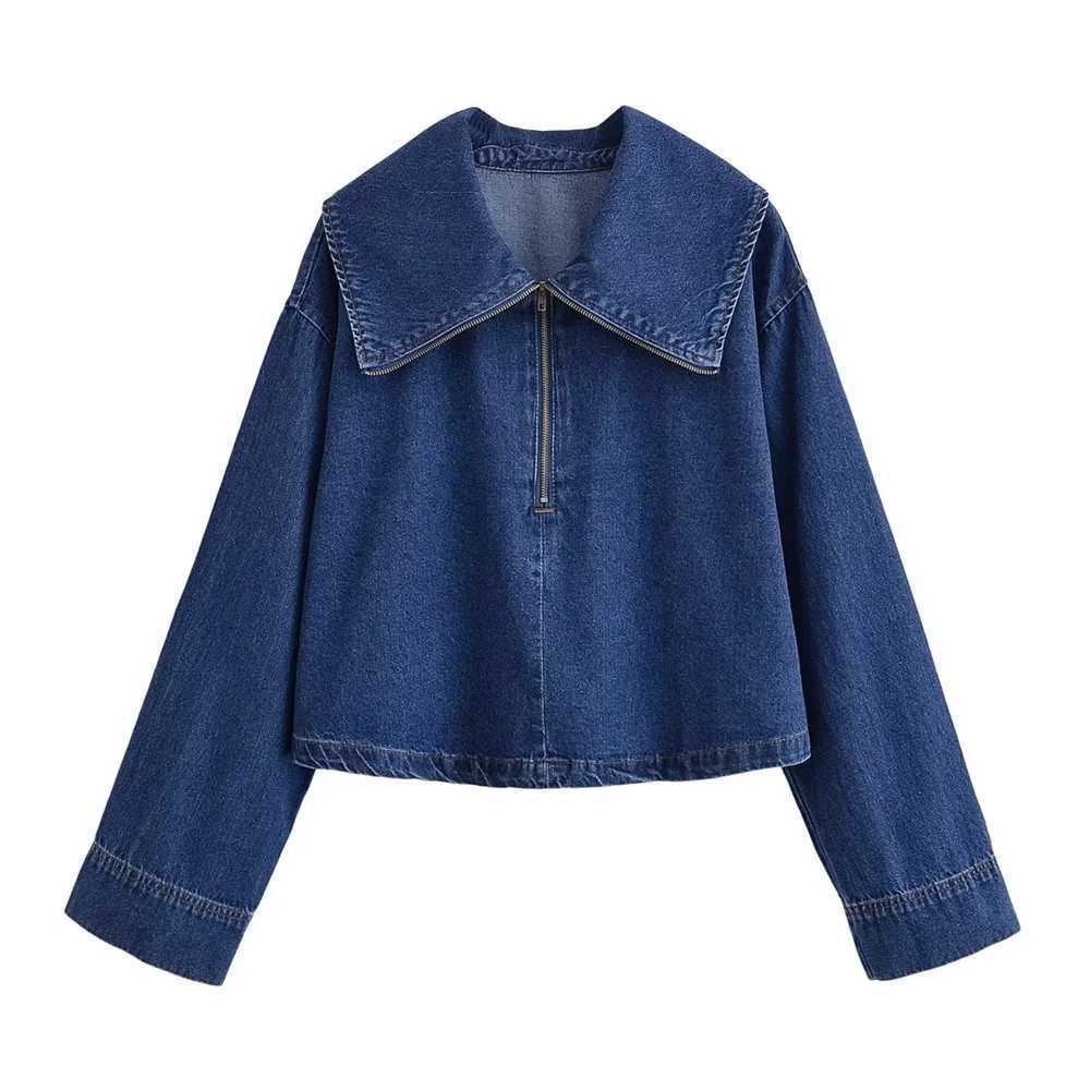 Womens Casual Collar Long Sleeve Zipper Denim Shirt Summer New Fashion High Waist Denim PantsT251022