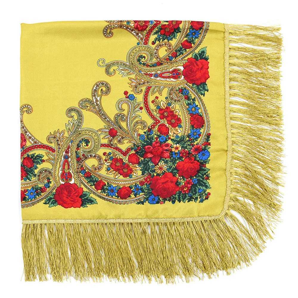 Russian Square Scarf Traditional Ukrainian Shawls Women Luxury Floral Print Fringed Bandana Spanish Ethnic Style Head Wraps J251118