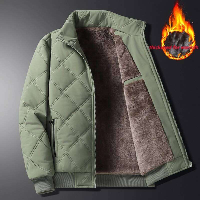 Men's Warm Parker Autumn/Winter Outdoor Sports Thick Anti Cold Jacket Stand Up Collar Checkered Cotton Coat