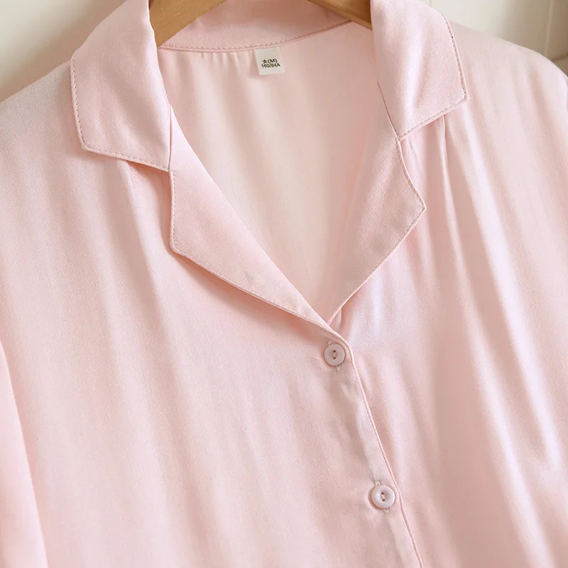 Solid Color Cotton Viscose Conjuntos De Pijama Womens Spring and Summer Thin Home Clothing Long Sleeved Pants Sleepwear Set 251022