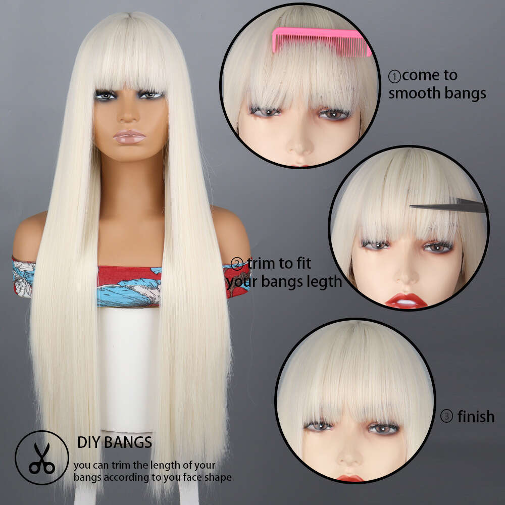 Fashion For Women 30Inch Light Blonde Bangs Long Straight Synthetic Wig