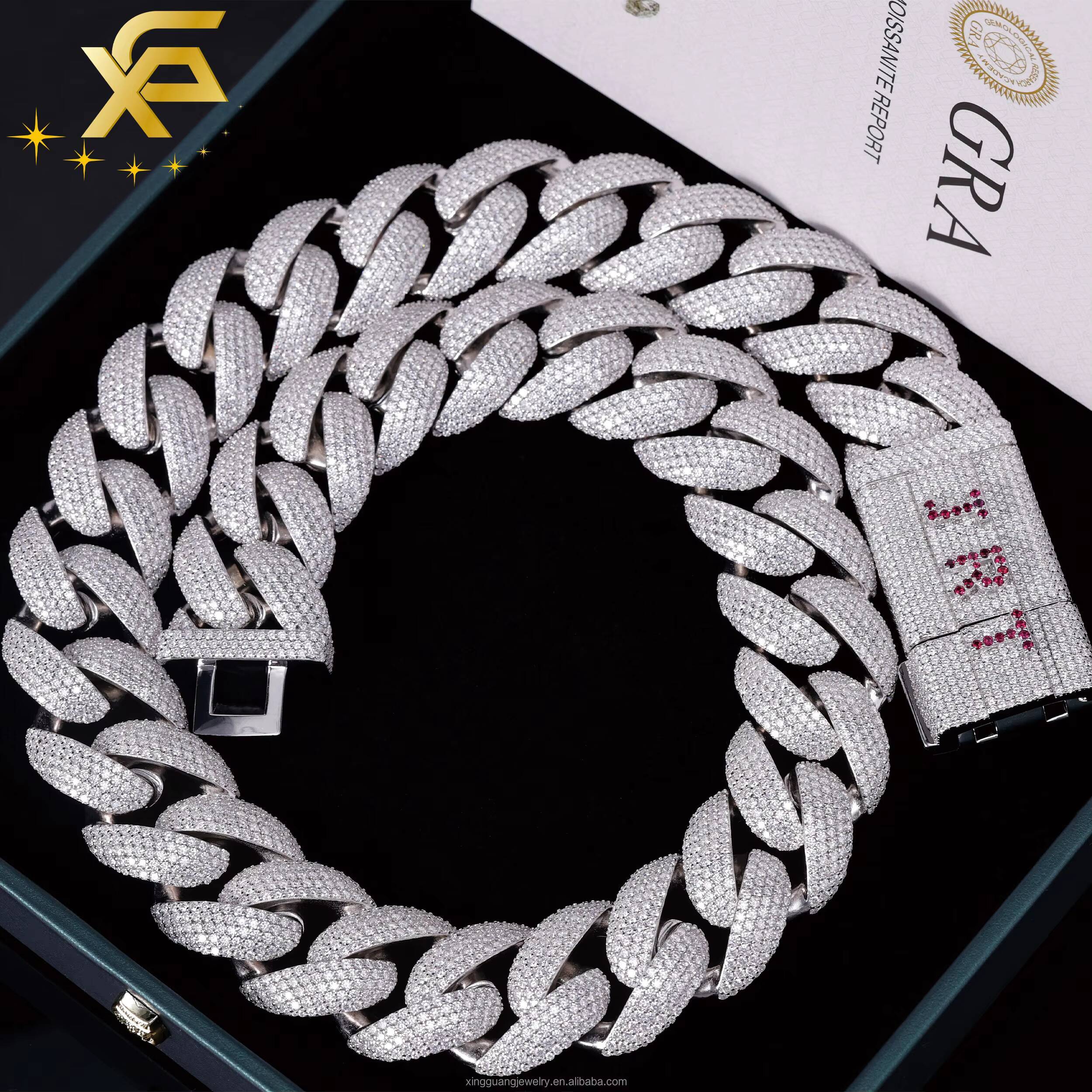 Heavy Silver Big Size Necklace VVS Moissanite Diamond Iced Out Cuban Lidynamic Chain Cuban Chain for Hiphop Jewelry