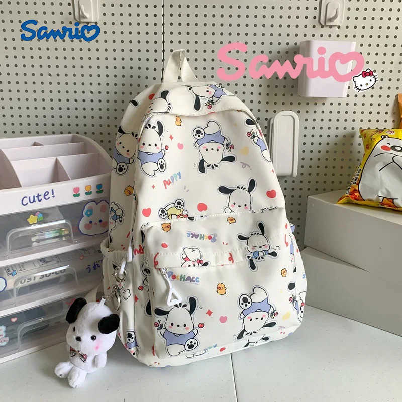 Sanrio Pochacco Printed Backpack Cartoon Zipper Shoulders Bag Large Capacity Student Schoolbag Waterproof Cute Y2k Girl Gifts L251022