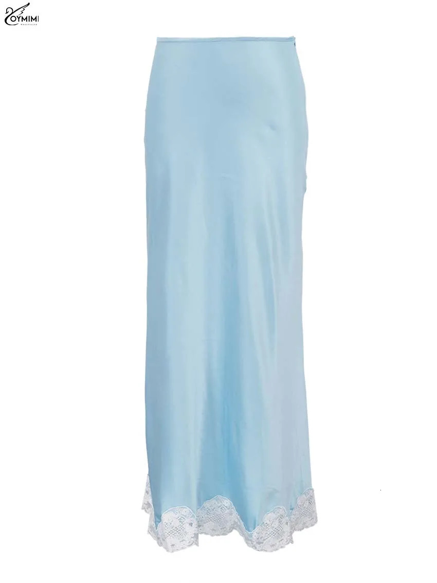 Oymimi Elegant Pink Lace Skirts For Women Casual Low Waisted Patchwork Skirts Streetwear Fashion Straight AnkleLength Skirt 251022