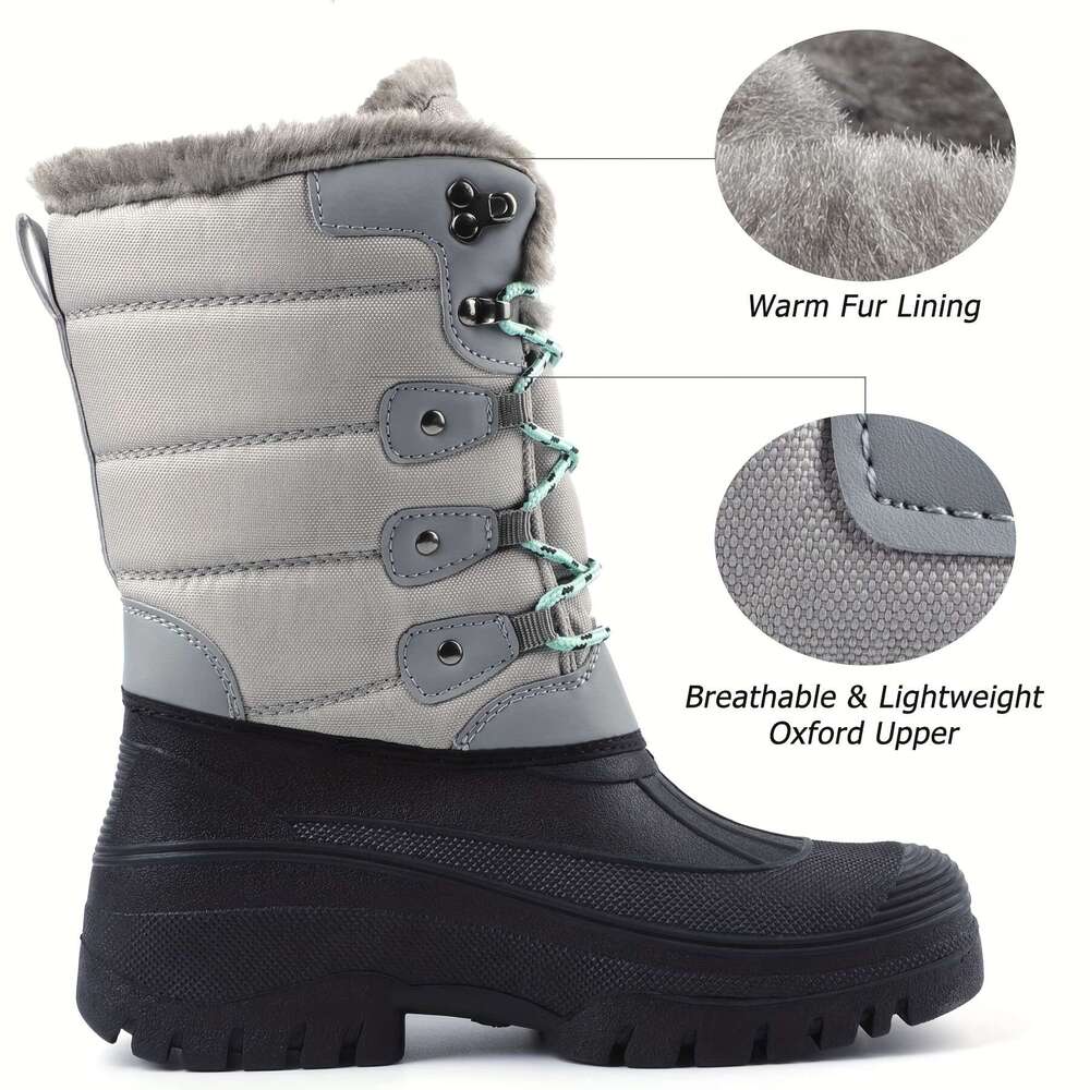 KNIXMAX Women&Apos;S Snow Boots, Faux Fur Lined, Lace-Up, Low Heel, TPR Sole, Stable Yard For Outdoor Walking, Hunting, Horse Riding - Black, Casual S